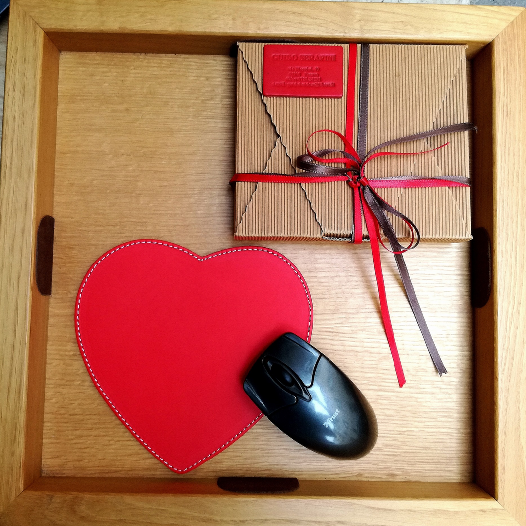 leather mouse pad red heart 